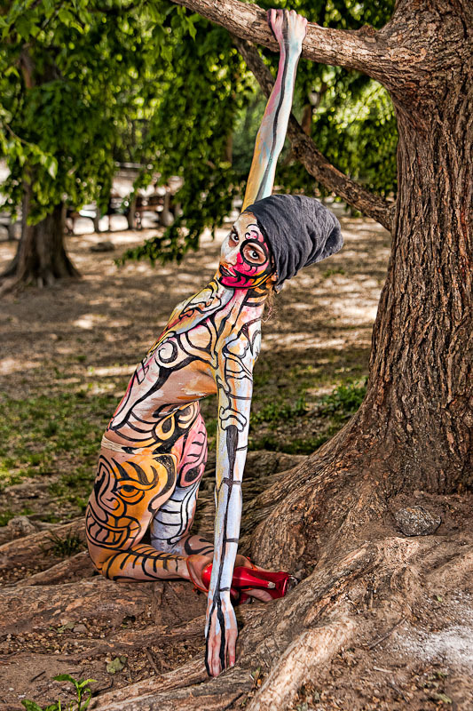 0 and Female model photo shoot of AharonD and Mabel in Central Park,NY, body painted by Andy Golub