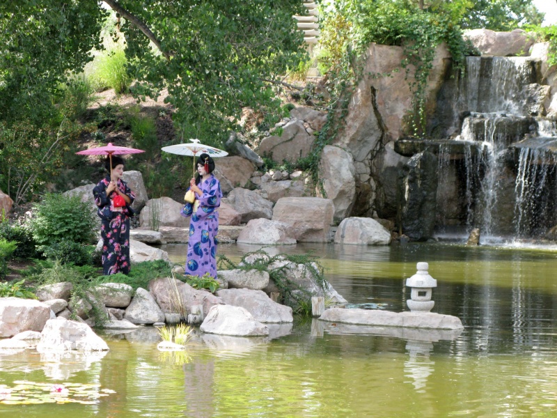 Male and Female model photo shoot of John Fluegel, Joan Marie Yazze and Daku Enjeru ABQ in Japanese Garden in the Albuquerque Biopark