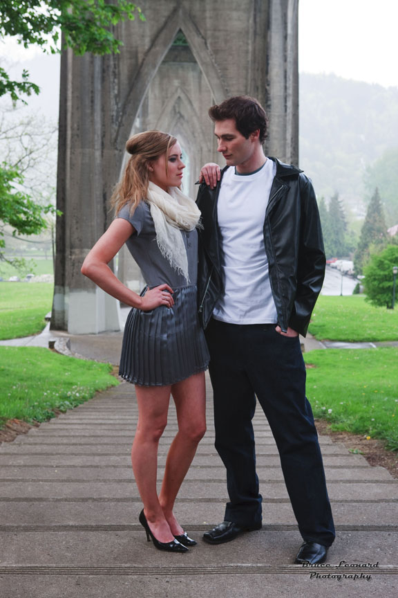 Female and Male model photo shoot of Cano Apparel, Evan Halbert and AlanaR by Big-Bad Pixel Daddy in Cathedral Park under the St. John's Bridge, hair styled by Nichole Stewart, makeup by Nikki Schipper