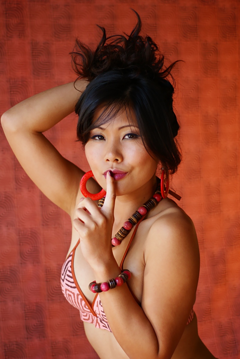 Female model photo shoot of Christine Nguyen Chiem, clothing designed by Baanthai