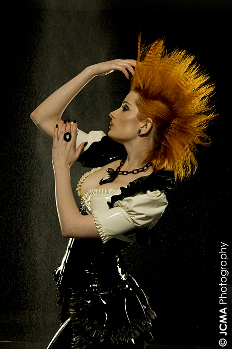 Female model photo shoot of Jodie Acty Photography and Ulorin Vex in Switchphotography Studio, Ford, West Sussex, hair styled by True-Hair and Make-up, wardrobe styled by valkyrie styling, clothing designed by Sacre Coeur Adornments and Violaceous Latex