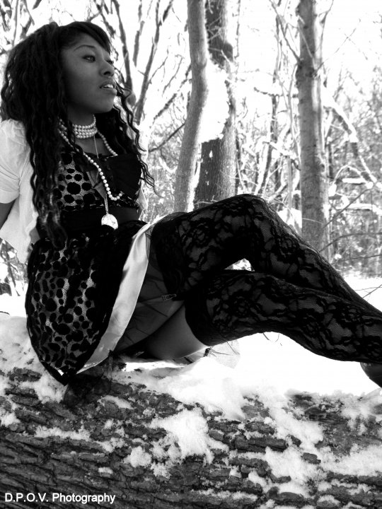 Female model photo shoot of Miss Asia Monroe in Some park in Queens during a blizzard.