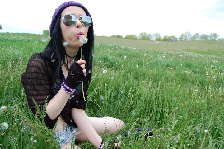 Female model photo shoot of Lavender Violette by NipponKogakuEye in .Field of Dandelions. - Toronto, ON.