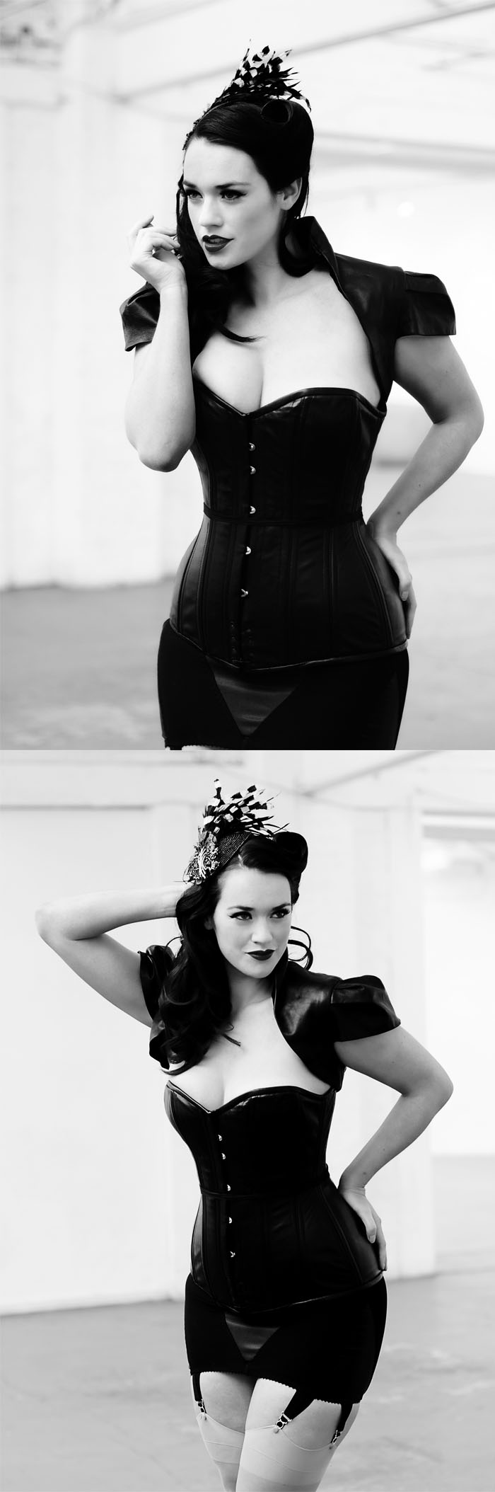 Female model photo shoot of Sarah jayne Hinton and LauraJW, clothing designed by Miss Rawhide