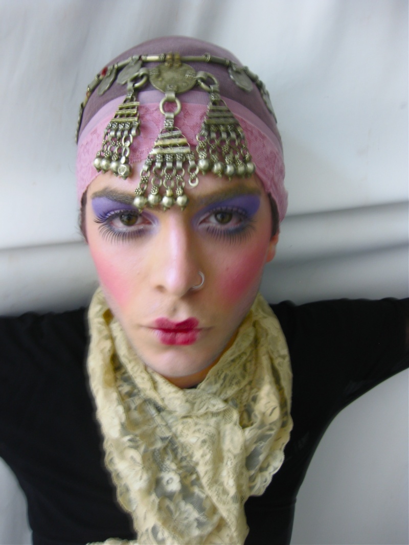 Female model photo shoot of Krystina makeup artist in studio