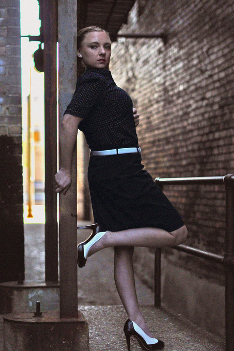 Female model photo shoot of Norah Marie in alley - downtown green bay