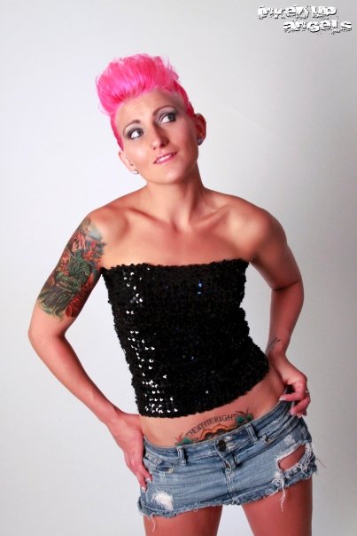 Female model photo shoot of pink Inked Up Angel