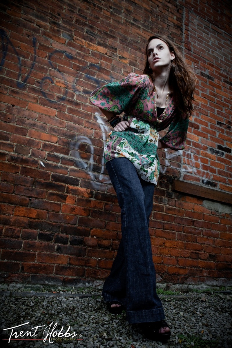 Female model photo shoot of Jill Springer in Marysville alley way