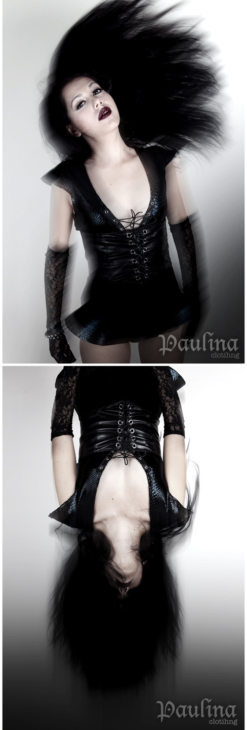 Female model photo shoot of PAULINA Clothing by La Bella Sandra, hair styled by kirsten madrid, makeup by Erika Magallanes