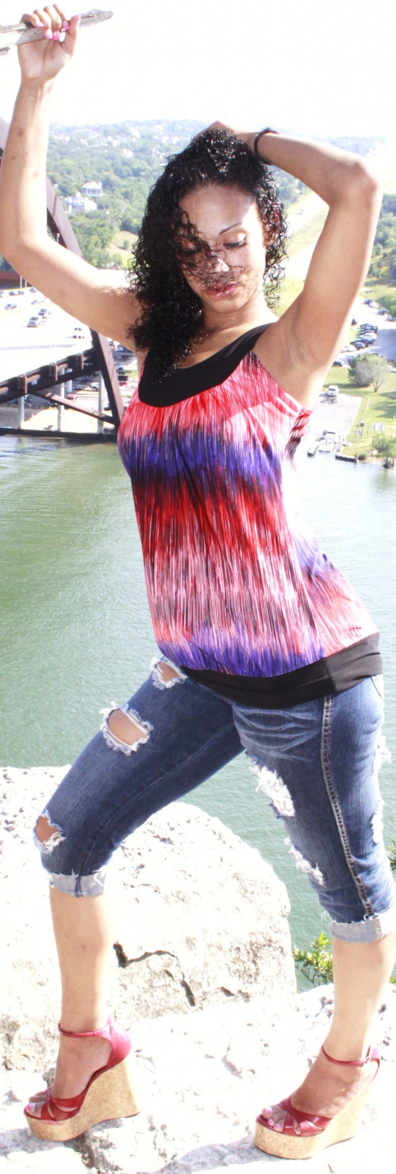 Female model photo shoot of felicity W in Austin 360 bridge