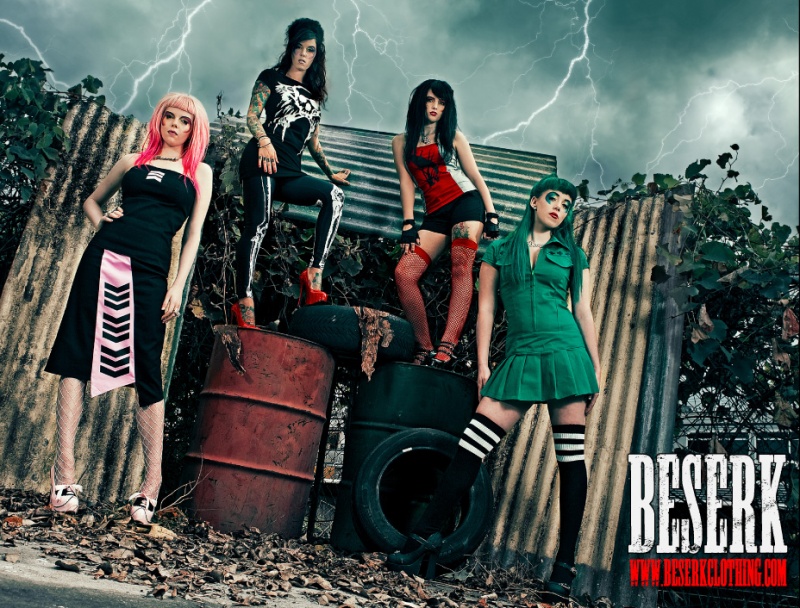 Female model photo shoot of Beserk Clothing, Bedky, tinaxo, Jessica Lee Rabbit and Emma-Leigh M by BJ Nichols in www.beserkclothing.com, makeup by shoot the town red, clothing designed by Beserk Clothing