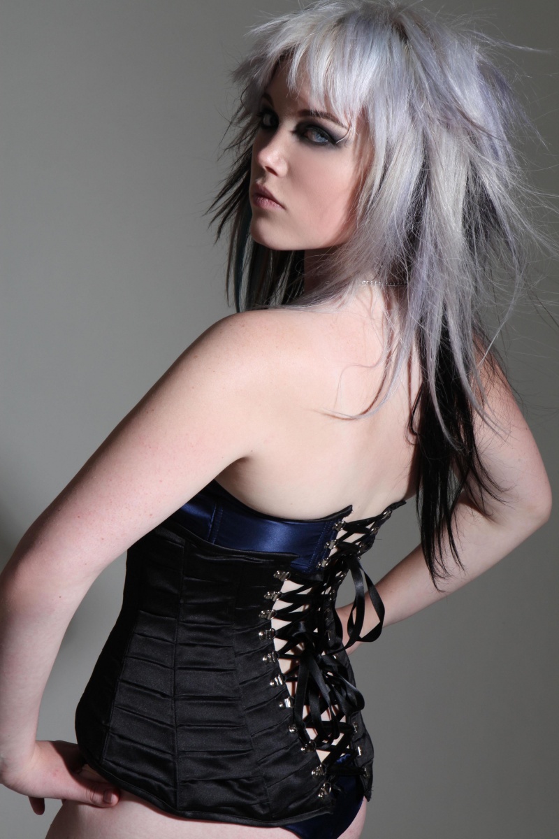 Female model photo shoot of Miss Abyss in 3iimages Studio, Leicester, clothing designed by Hayley Sharman