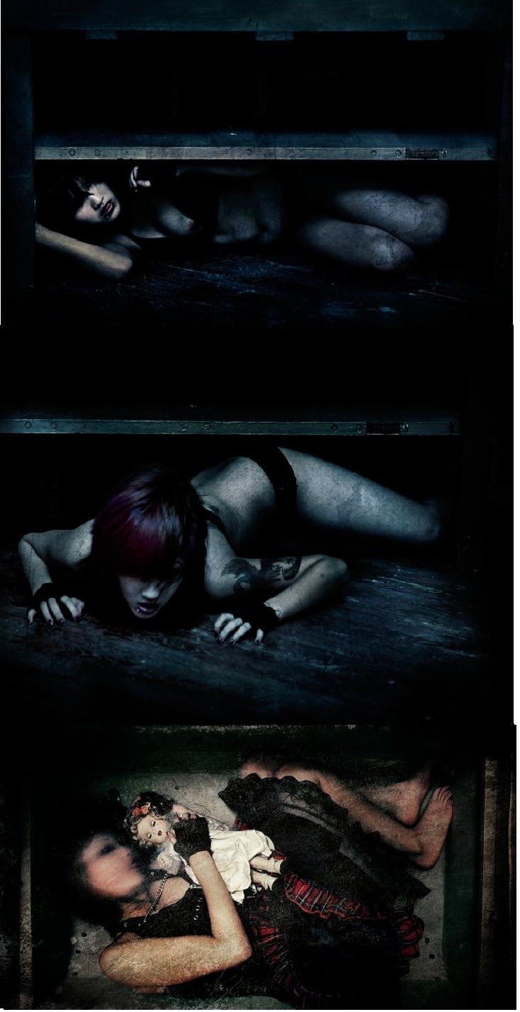 Female model photo shoot of Hannibal Rising by Robert Szatmari in under a table and in a box
