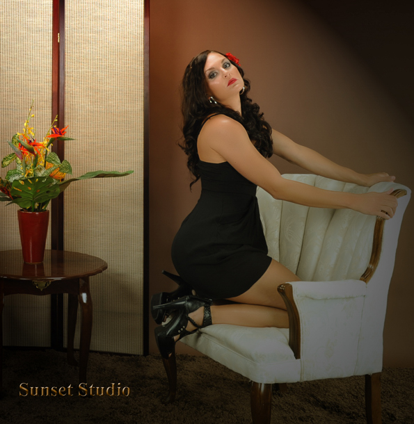 Female model photo shoot of Ashley Makeup Designs in sunset studios