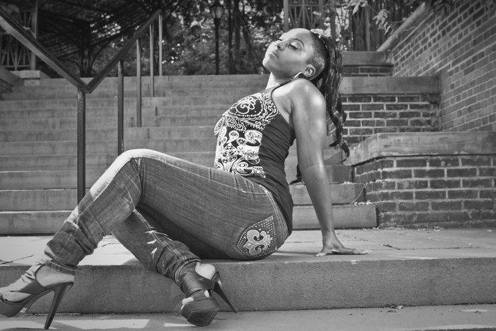 Female model photo shoot of Shantia Dobson by BPS Productions in Central Park, makeup by TBG Makeup Artistry II