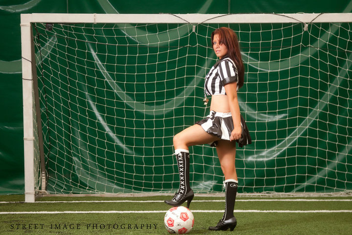 Female model photo shoot of KPModel38 in secret soccer location