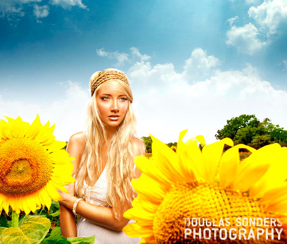 Female model photo shoot of Jenna Marie MUA by Douglas Sonders in Sunflower Field - Outside DC, makeup by Jenna Marie MUA