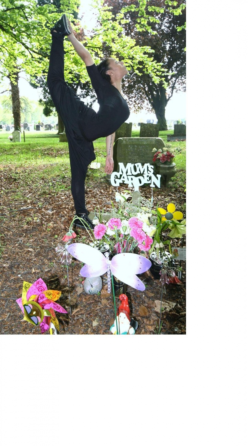 Female model photo shoot of broken doll dance in graveyard