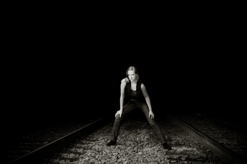 Female model photo shoot of jasmine_palmer in caltrain tracks