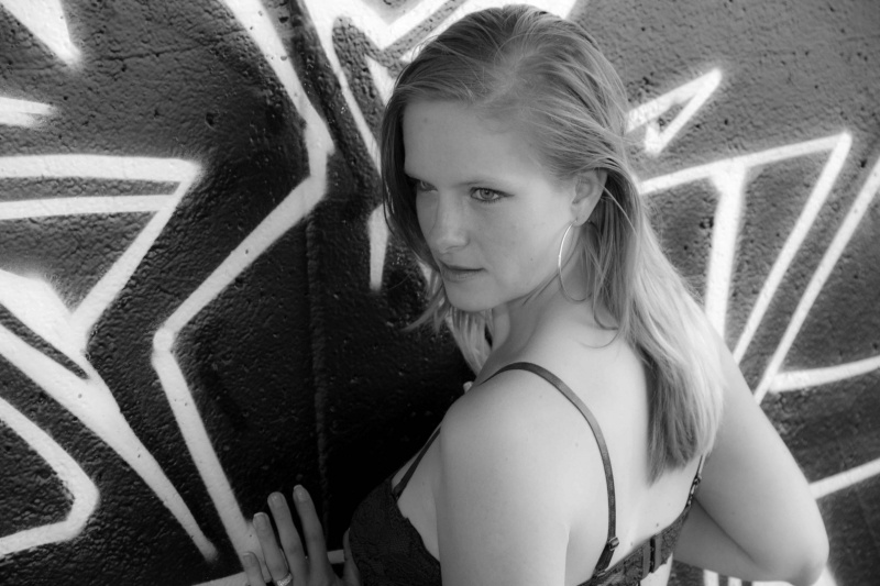 Female model photo shoot of jasmine_palmer in Caltrain tracks