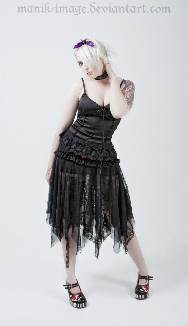 Female model photo shoot of Webilyn Trendois by Megan Garth, clothing designed by Dusk Moth Designs