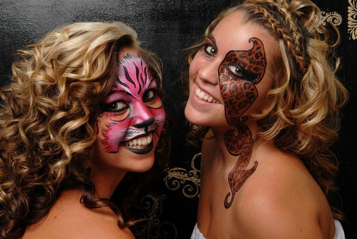 Female model photo shoot of Jocelyn Pindar, Justyne Pindar and Leah Thibodeau in unique impressions hair salon roseville ca, clothing designed by Studio18sacramento, body painted by UniqueSkinArt
