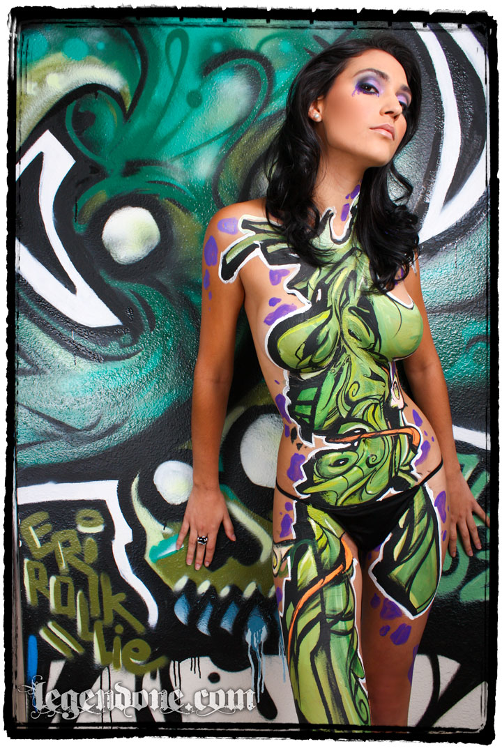 Female model photo shoot of Maki Mago and Betzabe Arzola by Legend One, body painted by 2BLOK ONE