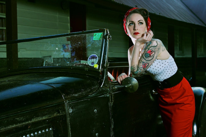 Female model photo shoot of Scarlett Daggers in Hot Rod Hayride - Surrey