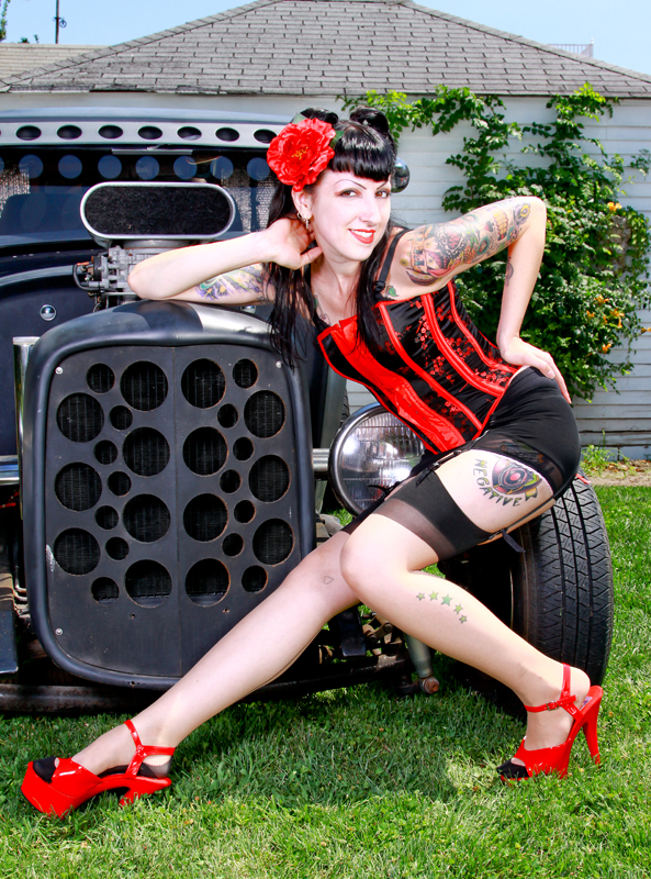 Female model photo shoot of Atropine Steele by Joe Allocco in Mom's house, wardrobe styled by Pin Up Parlor Stylist