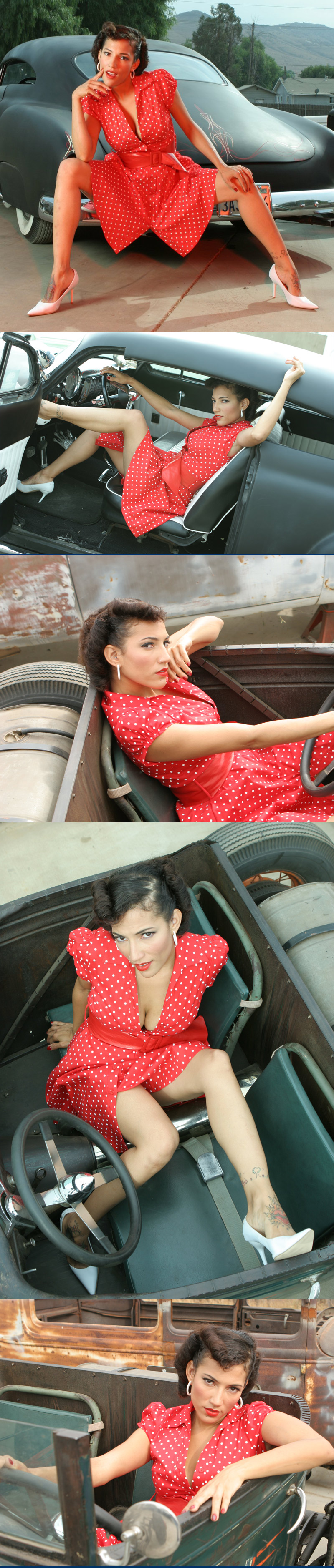 Female model photo shoot of mariaceleste by mitzi in Imperial Hot Rods, Riverside, CA, makeup by Angel Jagger and Dawn Kelly