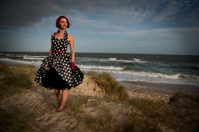 Female model photo shoot of Esz Molnar in Port Melbourne beach, Melbourne.