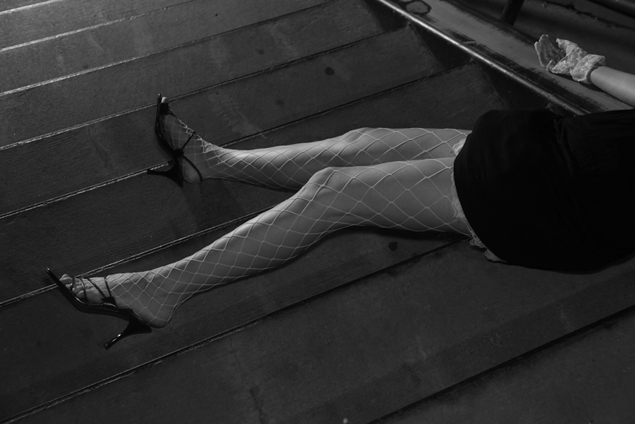 Female model photo shoot of Nicole Herzuk by OnSite Photography ca in stone stairs @ Dundas, Toronto