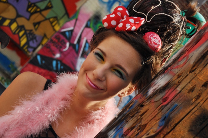 Female model photo shoot of Eleanor Justice and darlene in Graffiti Alley in Baltimore