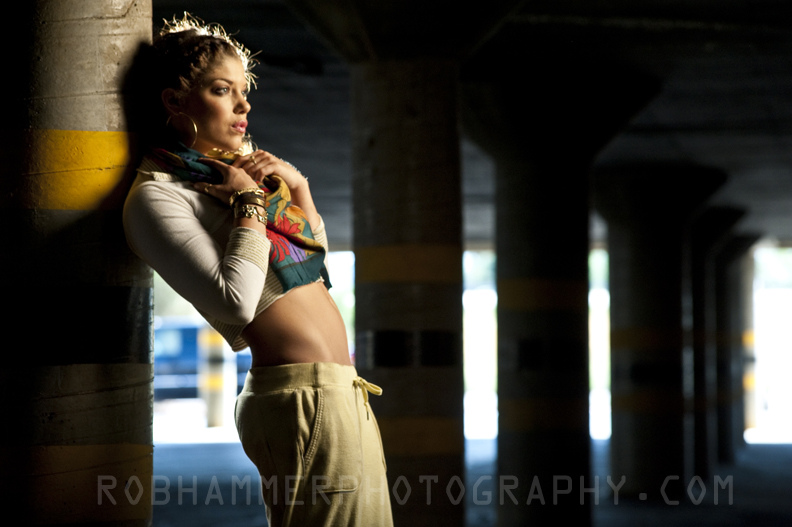 Female model photo shoot of Tessie Tracy by Rob Hammer Photography in Parking Garage