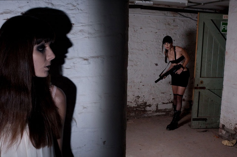 Female model photo shoot of Kamikazii  and Gee Hirst in The depths of Talgarth Asylum, makeup by Kamikazii 