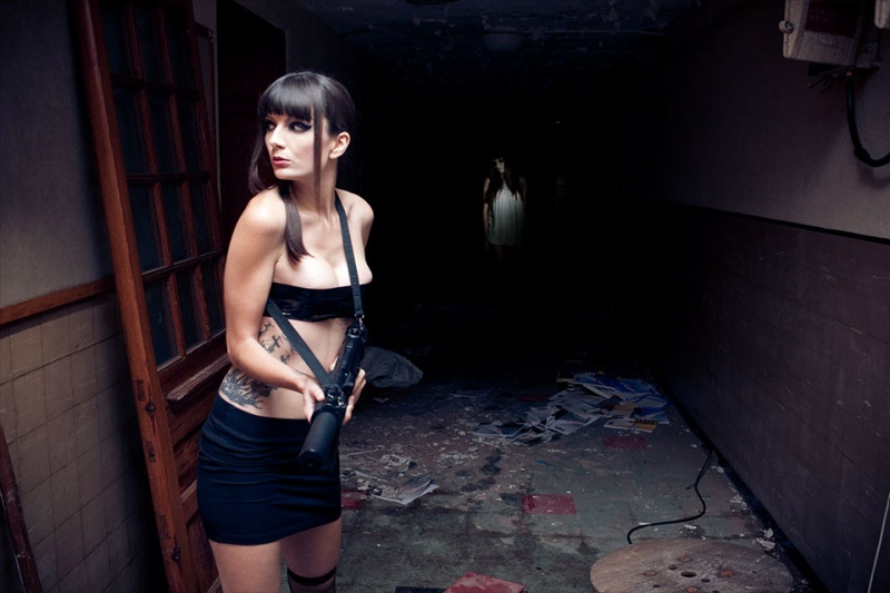 Female model photo shoot of Kamikazii  and Gee Hirst in Talgarth Mental Asylum, makeup by Kamikazii 