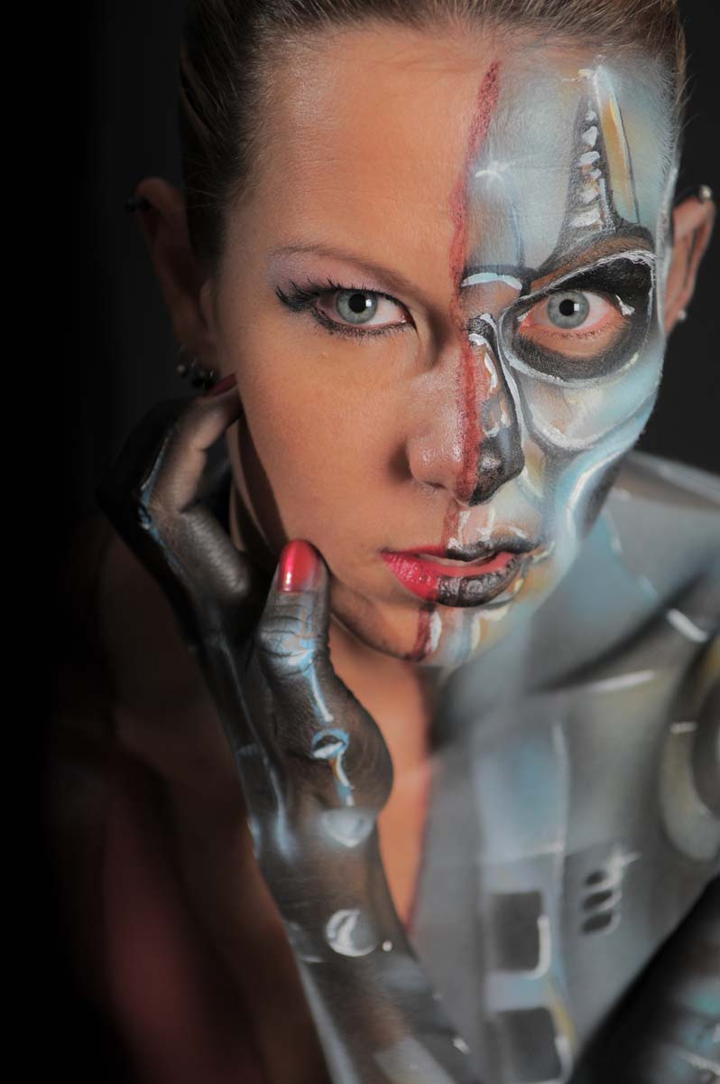 Male and Female model photo shoot of J D Mazza Photo and Cassandra Barrett, body painted by QSARTWRX