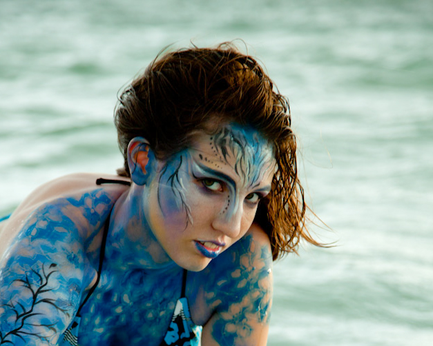 Female model photo shoot of BrittaS by TLVPhoto in Sarasota, body painted by BodyPainter Philip S