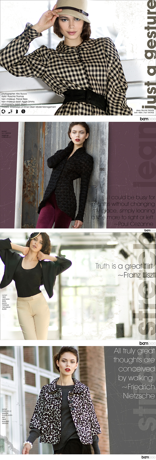 Female model photo shoot of Kira Bucca in Bamboo Magazine, wardrobe styled by P Style