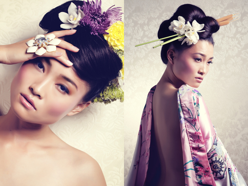 Female model photo shoot of Hilla Peer and Yuki Matsumura by Jordan Duvall Studios, hair styled by Gwendolyn Sneed, wardrobe styled by Nic Krebs