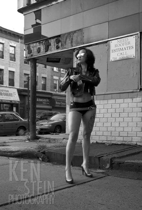 Female model photo shoot of nova lox by Ken Stein Photography in crown heights. 08 010.
