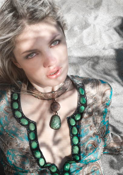 Female model photo shoot of YevArts Jewelry by Olga Lacosta