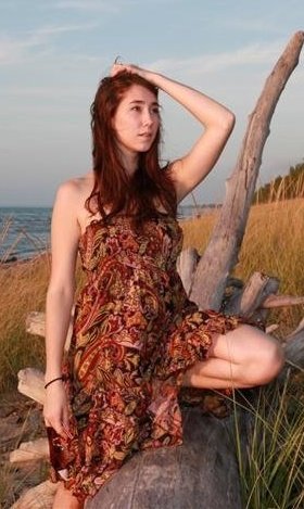 Female model photo shoot of Kay Modernize Sew in Rouge Beaches, CND