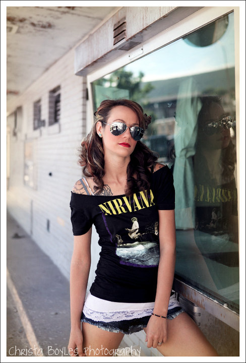 Female model photo shoot of Meg Sixx in cool street
