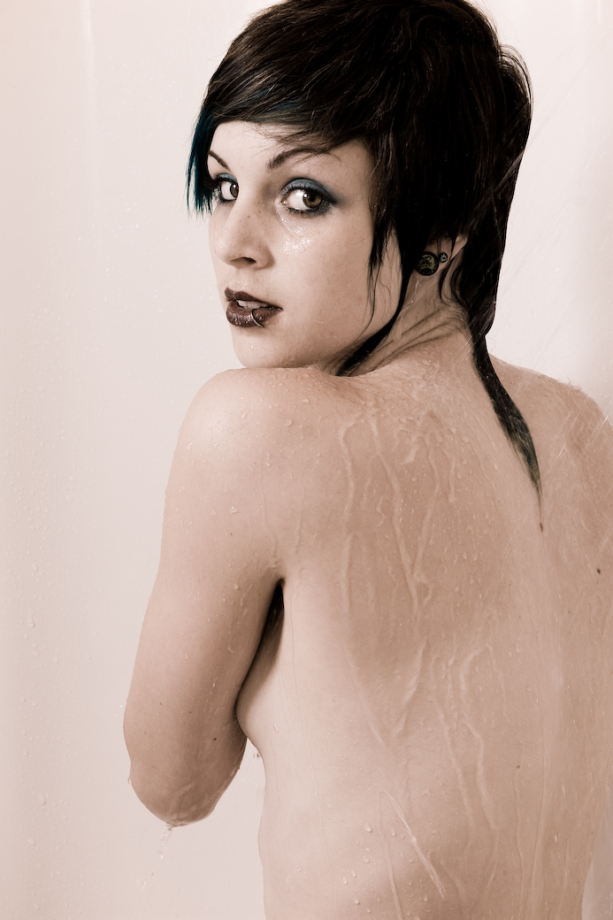 Female model photo shoot of Zombie Dollie by IM Boudoir in a shower somewhere in Missoula, MT