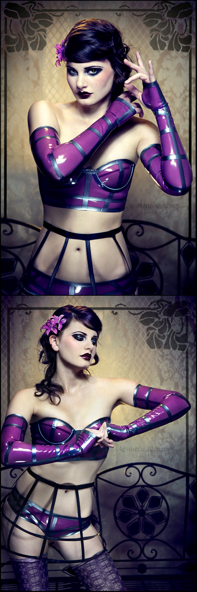 Female model photo shoot of Aesthetic Alchemy, clothing designed by HMSlatex Designs