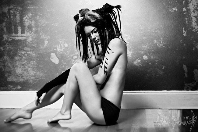 Female model photo shoot of Mara Cirezaru by Cannibalized, makeup by Lauren OJea and Nikk Noir