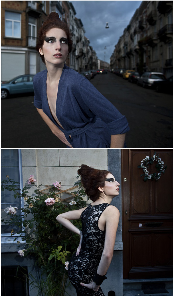 Female model photo shoot of Dubbelbeeld and AmandA in Brussels, makeup by Gina Houlihan