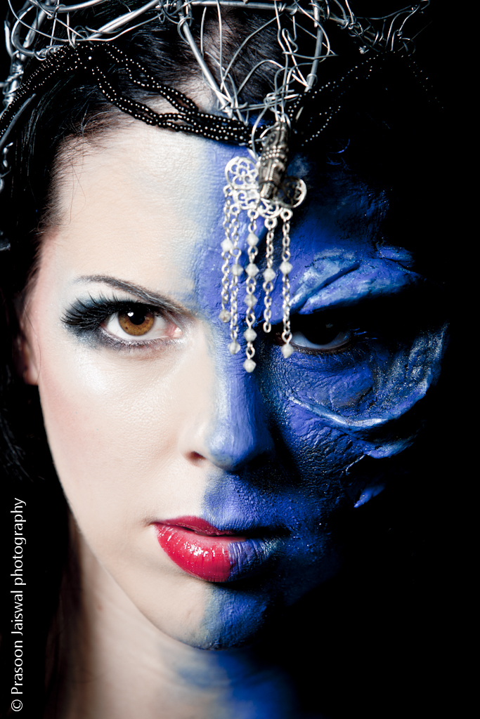 Female model photo shoot of Kimika Blue and Dark Morte by Prasoon Jaiswal in london, makeup by Kimika Blue