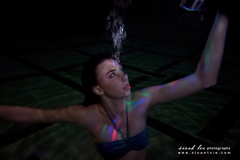 Female model photo shoot of Kristin Ruby in Chapman University Pool